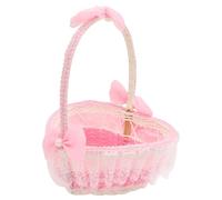 MOTHNUR Panier de Cœur pour Demoiselle d'Honneur Panier à Fleurs de Mariage en Osier Tissé à la Main Taille 17X21 CM Couleur Rose pour Cérémonie et Décoration de Mariage