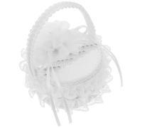 MOTHNUR Panier de Demoiselle d'honneur en Dentelle Blanche Poignée Perles Coussin Brodé pour Alliances Boîte à Bagues Mariage 1 Pièce Accessoire Cérémonie Saint-Valentin et Fiançailles