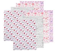 MOTHNUR Papier Présent Saint-Valentin 8 Feuilles Kraft Blanc Motif Cœurs et Mots D’Amour en 100 Langues Papier Cartonné Épais Indéchirable pour Emballage Présent Mariage Anniversaire et