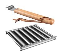 MOTHNUR Rouleau à Saucisses Barbecue en Acier Inoxydable Manche en Bois, Support Roulant D'extérieur pour Grill De Jardin, Accessoire Camping pour Cuisson Uniforme des Saucisses