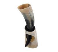 MOTHNUR Viking Ox Horn Mug With Stand Large Capacity Antique Drinking Vessel For Beer Mead And Wine Unique Natural Pattern Cup For Men And Collectors