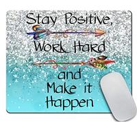 Motiavation Tapis de souris avec citation « Stay Positive Work Hard and Make It Happen » - Décoration de bureau - Accessoires informatiques - Bleu