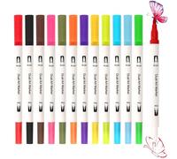 MOTIBACK 12 Feutres Acryliques à Double Pointe (Pointe Fine & Pinceau) Marqueurs Acryliques pour Pierre, Bois, Toile et Art DIY, Set de 24 Couleurs Intenses et Résistantes