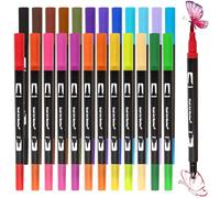 MOTIBACK 24 Feutres Acryliques à Double Pointe (Pointe Fine & Pinceau) Marqueurs Acryliques pour Pierre, Bois, Toile et Art DIY, Set de 24 Couleurs Intenses et Résistantes (Noir)