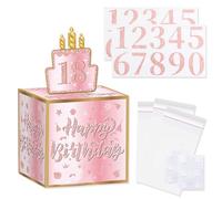 MOTIBACK Boîte Surprise Anniversaire, Boite Cadeau Anniversaire et Carte, Explosion Box DIY Boite-Anniversaire, Amusante Caisse Argent pour Surprise (Rose)