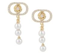 MOTIBACK Boucles d'oreilles dorées, deux styles, en forme de D, avec zircons et perles, franges amovibles, pour le quotidien, les fêtes, idéales pour les femmes et les amies