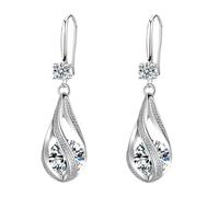 MOTIBACK Boucles d'oreilles pendantes pour femme en forme de goutte avec zircone fixe, boucles d'oreilles blanches à la mode, élégantes boucles d'oreilles pour femme comme cadeau
