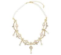 MOTIBACK Collier pompon en cristal avec perles et cristaux - Collier réglable plaqué or pour femme - Idéal pour les fêtes et le quotidien