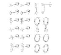 MOTIBACK Lot de 10 paires de boucles d'oreilles pendantes en acier inoxydable et zircone cubique pour femme avec pendentif en forme de goutte d'eau - Cadeau pour mariage, anniversaire, petite amie
