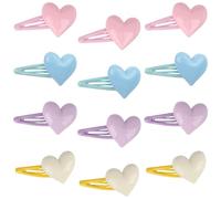 MOTIBACK Lot de 12 barrettes à cheveux en forme de cœur pour fille - Antidérapantes et douces pour la peau - Idéales pour le quotidien, les fêtes et les cadeaux d'anniversaire - Convient pour les