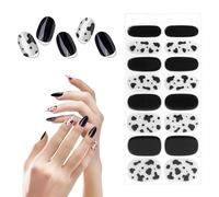 MOTIBACK Lot de 16 films pour ongles en gel UV, autocollants sans lampe UV, motif vache noir et blanc, motif vache ombre, imperméables, pour les ongles, noir et blanc
