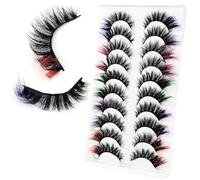 MOTIBACK Lot de 20 faux cils colorés, 10 à 35 mm, cils duveteux, avec couleur, cils à rayures dramatiques pour cosplay, costumes et occasions festives