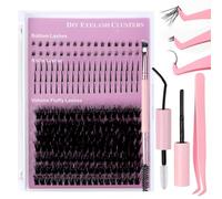 MOTIBACK Lot de 220 extensions de cils à faire soi-même, pointes duveteuses, 80D, longueurs mixtes de 14 à 20 mm, 3 en 1, avec dissolvant et pince à épiler Bond Sealant