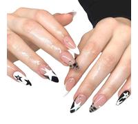 MOTIBACK Lot de 24 faux ongles réutilisables, en forme d'étoile, avec tampon et autocollants adhésifs, respirants, pour femmes et filles