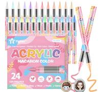 MOTIBACK Lot de 24 marqueurs acryliques de couleurs macaron - Pointe souple - Encre à base d'eau avec flux uniforme - Pour la peinture créative et les projets de bricolage - Idéal pour les artistes
