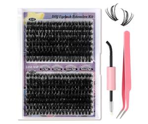 MOTIBACK Lot de 280 extensions de cils volumineux (mélange 80D + 100D), 10-18 mm, kit complet avec pince à épiler et brosse à cils pour un look DIY extrêmement volumineux