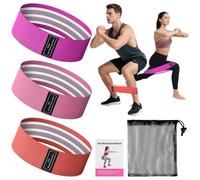 MOTIBACK Lot de 3 bandes de fitness en tissu - Bandes de résistance - Bandes de résistance - Bandes de résistance pour la musculation, le renforcement musculaire, les hanches, les jambes, le yoga, le