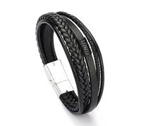MOTIBACK Lot de 3 bracelets en cuir véritable élégants avec fermeture magnétique (marron/noir/croix) - Bracelet enroulé de 21 cm pour homme, Eine Grösse, Cuir, Pas de gemme