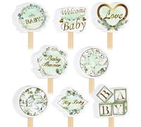 MOTIBACK Lot de 36 décorations de cupcakes vertes sur le thème botanique pour fête prénatale, feuilles de plantes, décorations de gâteaux pour révélation du sexe et fêtes d'anniversaire