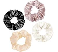 MOTIBACK Lot de 4 élastiques à cheveux en 100 % soie de mûrier pure, petits chouchous élastiques pour cheveux, cheveux tressés, moins de frisottis et de casses, brocart de soie pour femmes et filles