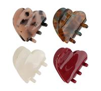 MOTIBACK Lot de 4 mini pinces à cheveux en acétate de style français - En forme de cœur - Antidérapantes - Pour cheveux fins - Jolies petites pinces à cheveux pour femmes et filles - Design délicat