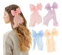 MOTIBACK Lot de 4 pinces à cheveux en mousseline douce - Nœud coloré - Pour femme et fille - Accessoire de cheveux élégant pour le quotidien et les fêtes