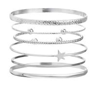 MOTIBACK Lot de 6 bracelets pour femme en argent 925 - bracelets réglables avec étoiles tressées et écailles bijoux pour femmes empilables