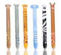 MOTIBACK Lot de 6 stylos à bille effaçables avec encre gel thermosensible bleue et rouge, pointe de 0,7 mm, motifs : singe, hippopotame, tigre, éléphant, zèbre et élan (B, 6 pièces)