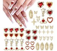 MOTIBACK Lot de breloques pour ongles 3D, design en alliage métallique avec cœur, papillon, croix, application de manucure facile à faire soi-même, pour les amateurs d'ongles et les fans de