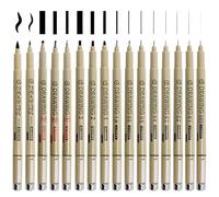 MOTIBACK Set de 16 Feutre Noir à Pointe Fine - Stylo FeutresPrécision (0.2-0.55mm, 1-3mm) + BR/BRF - Feutres d'Artiste Imperméables pour Dessin, Lettering, Croquis