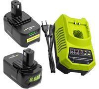 Moticett 2×Batterie de Rechange 18 V Lithium-ION pour Ryobi RB18L50 RB18L40 RB18L25 P102 P103 P104 P105 P107 P108 + 9,6 V-18 V 3 A pour Chargeur BCL14181H(Noir) (Green)