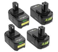 Moticett 4 pièces 8.0Ah/8000mAh Remplacement Batterie pour Ryobi 18 V P108 Compatible pour Ryobi RB18L50 RB18L40 RB18L25 BPL-1815 BPL -1820G P104 P105 P107 avec Affichage LED