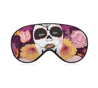 Motif (424) Masque de sommeil imprimé fantaisie compatible avec tête de mort fille avec fleurs du Mexique Bandeau souple Sangle élastique Masque de nuit Voyage Sieste pour femmes hommes