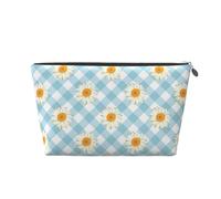 Motif à Carreaux Bleu Fleurs Marguerites rétro, Trousse de Toilette Trousse de Maquillage Sac à cosmétiques Trousse de Toilette de Voyage Portable