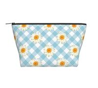 Motif à Carreaux Bleu Fleurs Marguerites rétro, Trousse de Toilette Trousse de Maquillage Sac à cosmétiques Trousse de Toilette de Voyage Portable