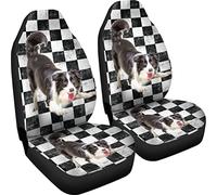 Motif À Carreaux Border Collie 2 Pièces Housses De Siège De Voiture Avant Confort Housse De Sieges Auto Souple Siège Avant Housses Universel pour Camion Bus Berlines