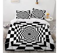 Motif à Damier Noir Blanc Housses couettes,Moderne Minimaliste Duvet Cover,Art des Illusions d'optique Parure lit 135x200cm 2 Taies d'oreiller,Salle des Enfants-Ensembles Housses Couette Microfibre