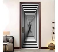 Motif à Rayures Noires Et Blanches Sticker Mural Porte 90x200 cm Autocollant Décoration - Poster de Porte Illusions D'Optique Résistant aux Rayures et aux Taches Stickers Muraux - Film Adhésif