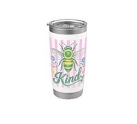 Motif abeille et fleurs à rayures verticales Gobelet isotherme en acier inoxydable double paroi