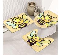Motif Abeilles Jaune Tapis De Bain 3 Pièces Lavable Tapis WC Durable Carpettes De Toilette pour Douche Intérieur Maison