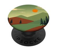 Motif Abstrait du Milieu du siècle, forêt, Coucher de Soleil, Paysage PopSockets PopGrip Adhésif