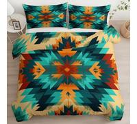 Motif Abstrait Housse de Couette Réversible, Style Ethnique Traditionnel Parure de Lit 240 x 260 cm pour 2 Personnes - Parure de Lit en Doux Microfibre avec 2 Taies d'Oreillers pour Adulte Enfant