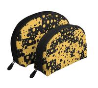 Motif Abstrait Jaune Noir, Trousse de Maquillage Coquille Femme Petit Porte-Monnaie Trousse de Toilette Trousse à cosmétiques 2 pièces