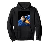 Motif Amusant de Chaton en Forme de fusée Qui décolle au-Dessus de la Terre Sweat à Capuche