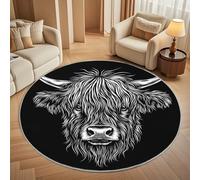 Motif Animal du BéTail des Hautes Terres Tapis Rond 160 cm Intérieur & Extérieur Doux Antidérapant Lavable en Machine, Noir Tapis Décoratif de Style Moderne pour Salon Chambre Salle à Manger