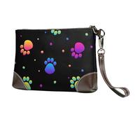 Motif Animal Empreinte de Patte Arc-en-Ciel,Sacs à Main en Cuir PU pour Femmes, Pochette à Fermeture éclair, Portefeuille, Sac à Main avec dragonne