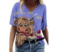 Motif Animal Femmes À Manches Courtes Col Rond Mode 3D Vache Lait Imprimé T-Shirt Highland Cow Shirt Dames Col V T-Shirt T-Shirt D’été Farm Life Tee Tops