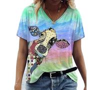 Motif Animal Femmes À Manches Courtes Col Rond Mode 3D Vache Lait Imprimé T-Shirt Highland Cow Shirt Dames Col V T-Shirt T-Shirt D’été Farm Life Tee Tops