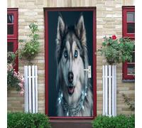 Motif Animal Husky 3D Portephoto Stickers, Amovible éTanche PVC Auto-adhésif Autocollants Porte, Sombre Porte Muraux Auto-adhésif Stickers pour Décoration Intérieure 83x205 cm