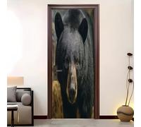 Motif Animal Ours Noir Stickers de Porte 3D Auto-adhésif Noir Papier Peint Porte Amovible en PVC Étanche, Autocollants Muraux pour Salon, Chambre, Salle de Bain 83x205 cm